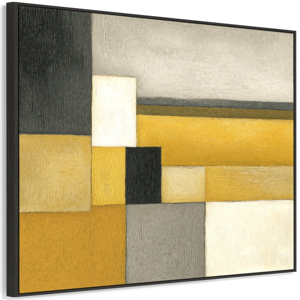 Extra Large Mustard Yellow Grey Abstract Framed Canvas Wall Art - Ochre Steps