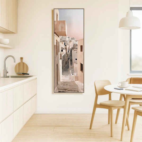 Tall Neutral Cream Framed Wall Art Canvas Narrow Greek Passage