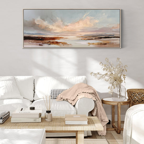 Wide Framed Panoramic Wall Art Narrow Horizon Glow