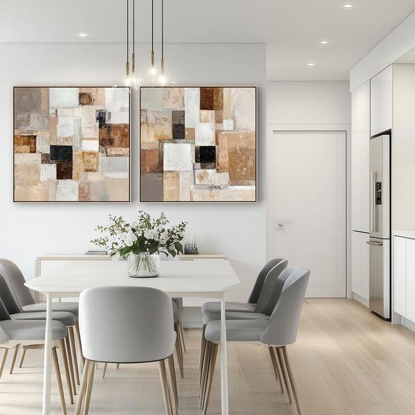 Extra Large Framed Canvas Wall Art Pair - Natural Warm Neutral