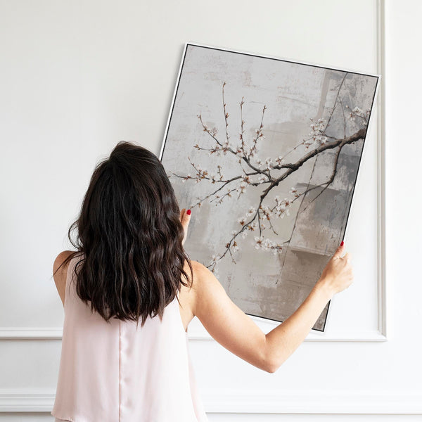 Neutral Wabi Sabi Artwork Framed - Floral - Whispers of Spring I