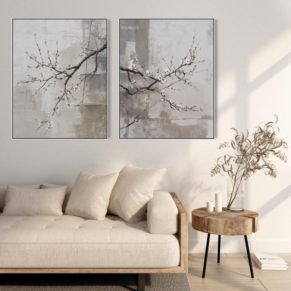 Neutral Wabi Sabi - Pair - Framed Artwork - Floral - Whispers of Spring