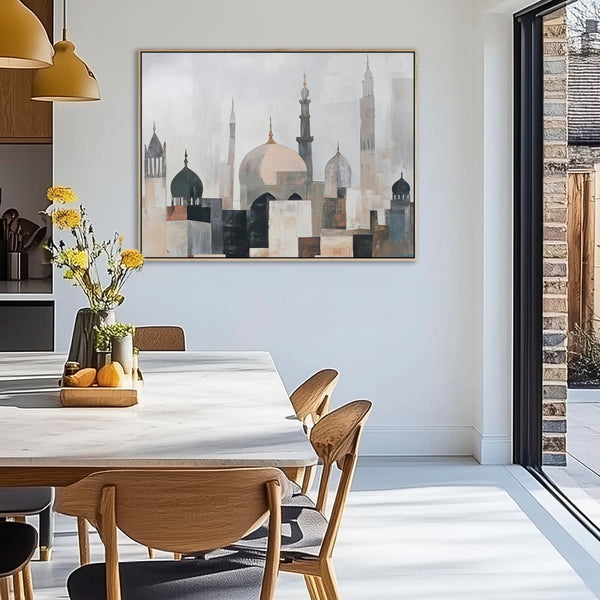 Islamic Framed Wall Art - Minaret Mosque - Neutral Beige Grey