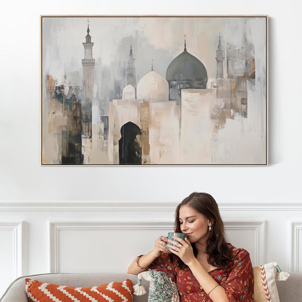Large Neutral Beige Grey - Islamic Wall Art - Abstract Mosque
