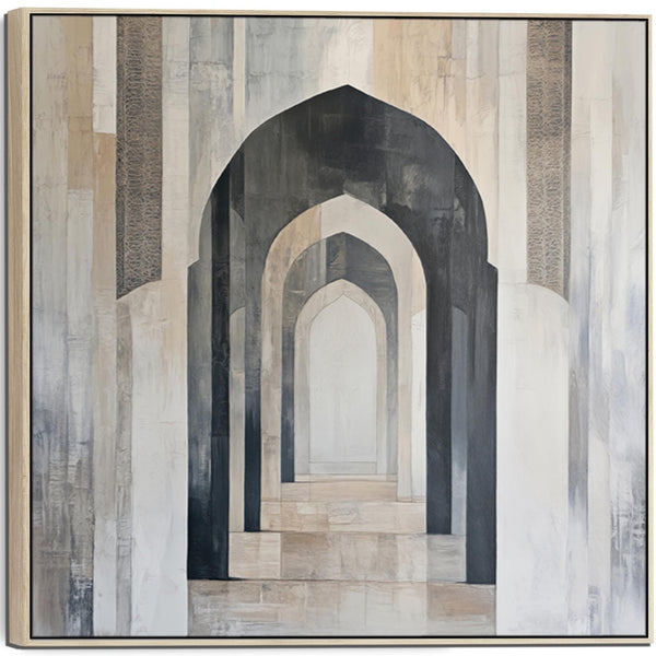Neutral Beige Grey Framed Wall Art Canvas - Seville Alcazar