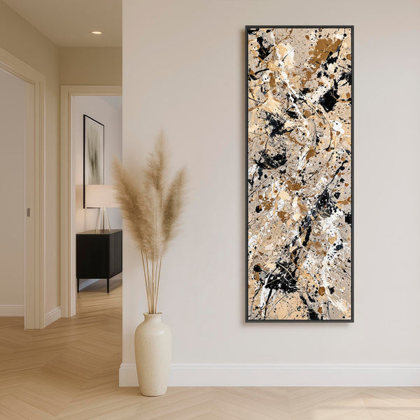 Tall Jackson Pollock Splash Style Framed Vertical Canvas Art