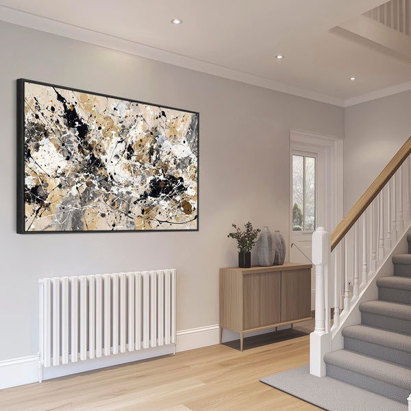 Neutral Black Jackson Pollock Style Abstract Artwork Framed Cream Impact