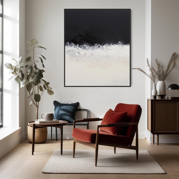 Cream Neutral Black Abstract Framed Wall Art Soothing Waves