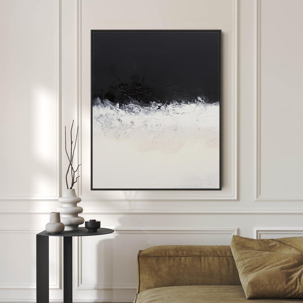 Cream Neutral Black Abstract Framed Wall Art Soothing Waves