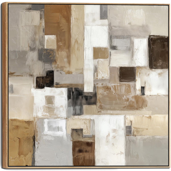 Large Beige Cream Framed Picture on Canvas - Mocha Harmony