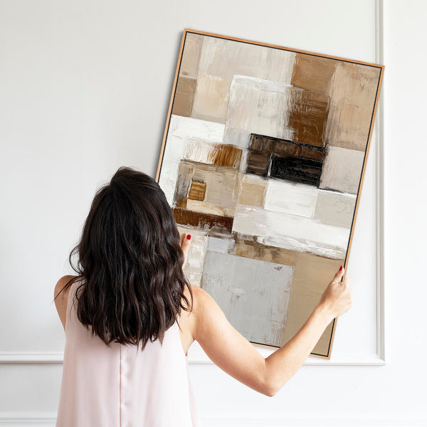 Beige Cream Grey Framed Artwork Canvas - Layers