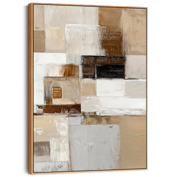 Beige Cream Grey Framed Artwork Canvas - Layers
