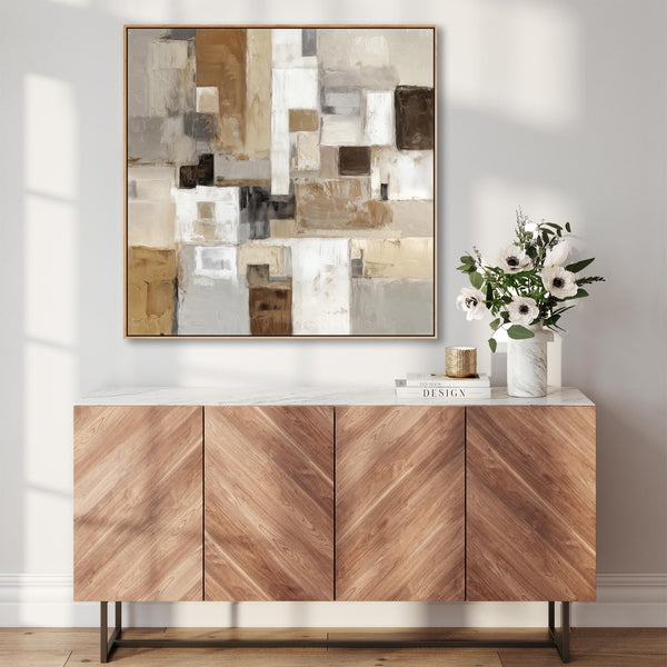 Large Beige Cream Framed Picture on Canvas - Mocha Harmony