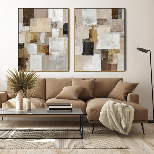 Extra Large Pair Framed Art Canvases - Oversized Earth - Set 2