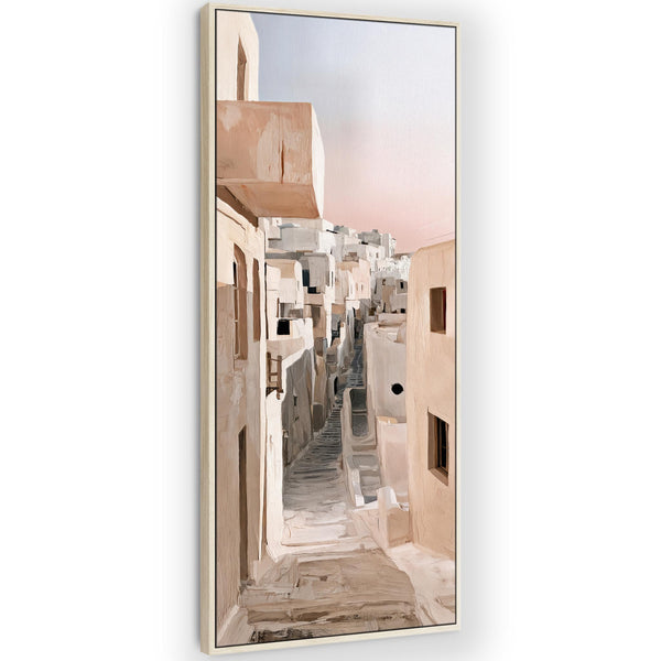 Tall Neutral Cream Framed Wall Art Canvas Narrow Greek Passage