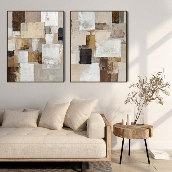 Extra Large Pair Framed Art Canvases - Oversized Earth - Set 2