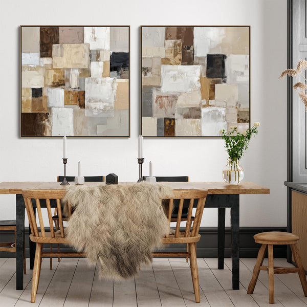 Oversized Pair Framed Canvases - Huge Abstract Artwork - Set 2