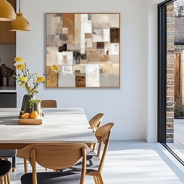 Large Beige Cream Framed Picture on Canvas - Mocha Harmony