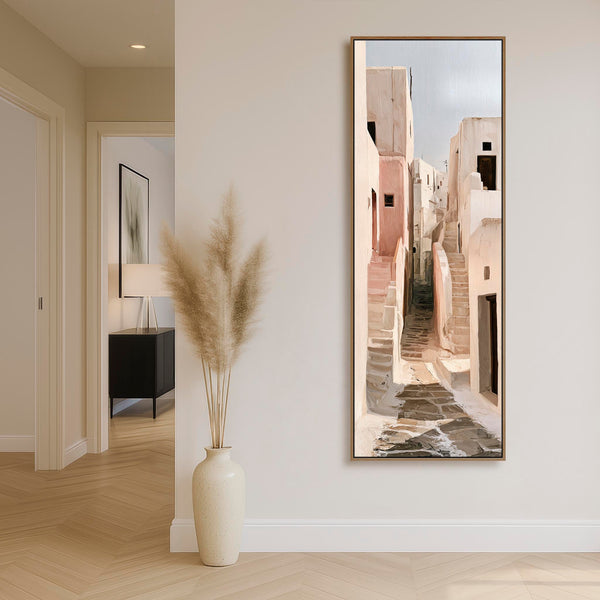 Tall Neutral Cream Brown Framed Narrow Wall Art - Mykynos Steps