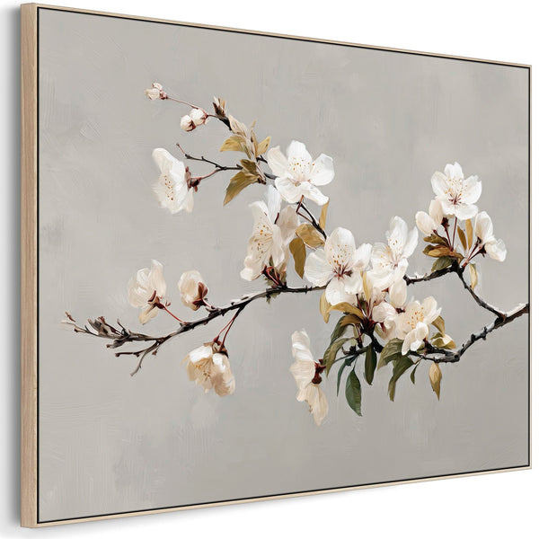 Large Cream Grey Framed Scandi Canvas Wall Art Spring Blossom