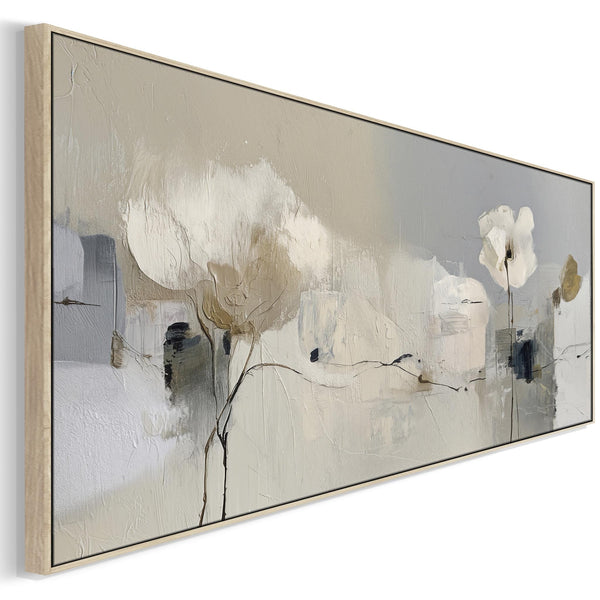 Neutral Cream Grey Long Wide Wall Art Canvas for Bedroom