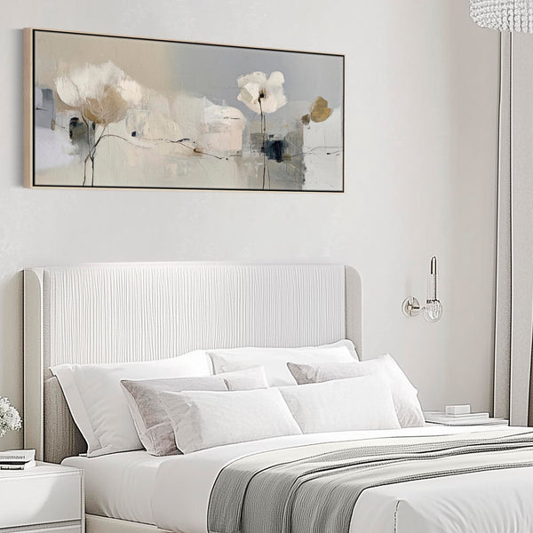 Neutral Cream Grey Long Wide Wall Art Canvas for Bedroom