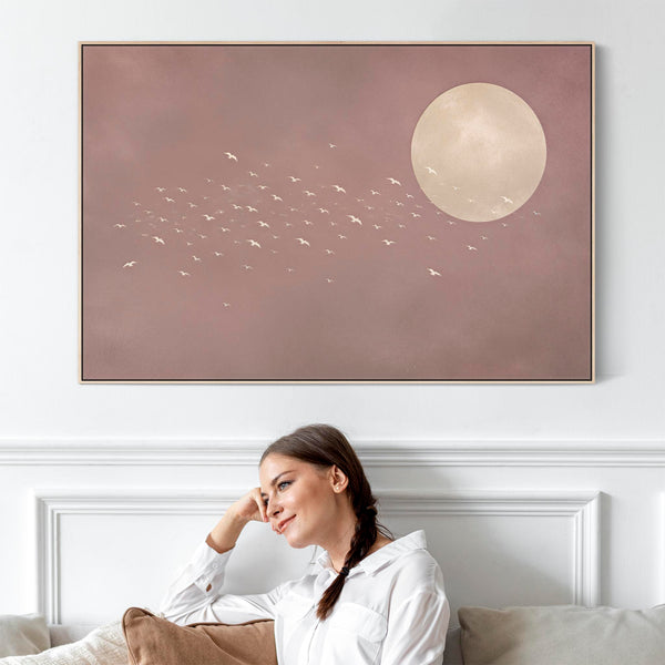Dusty Blush Pink Japandi Framed Artwork on Canvas