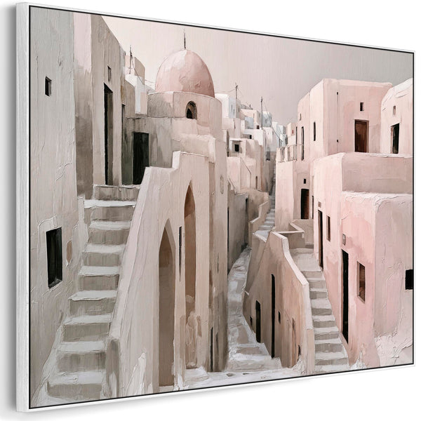 Living Room Framed Wall Art Canvas - Dusky Pink - Aegean Calm