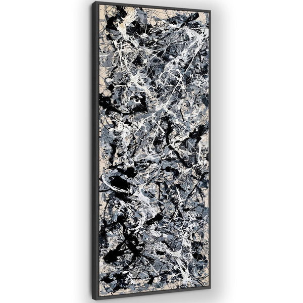 Tall Abstract Hallway Wall Art - Vertical Grey Pollock Style