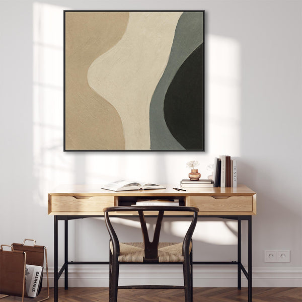Neutral Green Abstract Framed Canvas - Beige Harmony