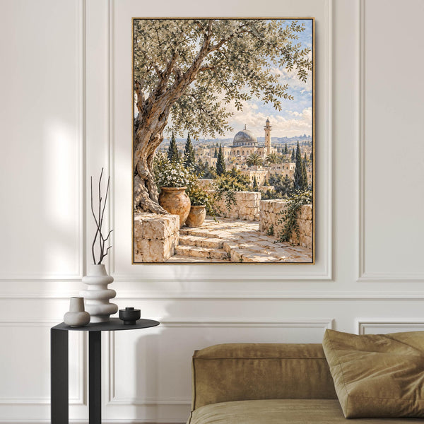 Palestine Mosque Framed Islamic Canvas Wall Art - Qibli Qubba