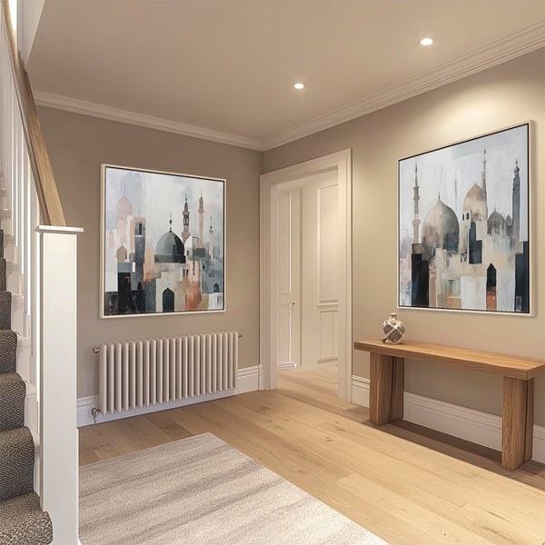 Extra Large Modern Framed Islamic Wall Art Pair - Neutral Grey