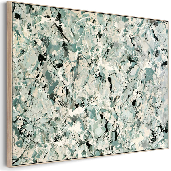 Light Sage Green Abstract Framed Art Jackson Pollock Inspired