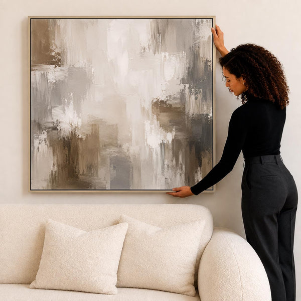 Nude Beige Brown Wall Art Framed Print | Mocha Abstract Canvas