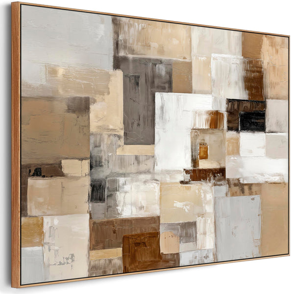 Soft Brown Cream Framed Canvas Picture - Warm Harmony Contrast