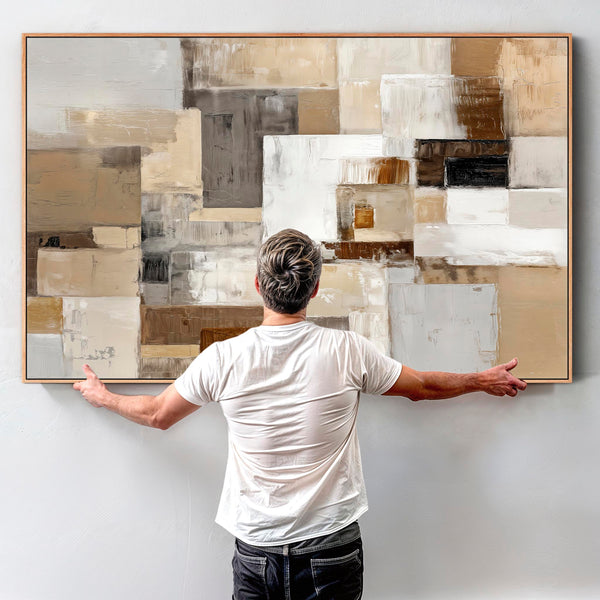 Soft Brown Cream Framed Canvas Picture - Warm Harmony Contrast