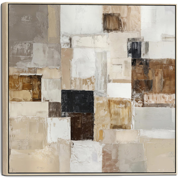 Large Square Brown Cream Framed Canvas Artwork - Oak & Ivory