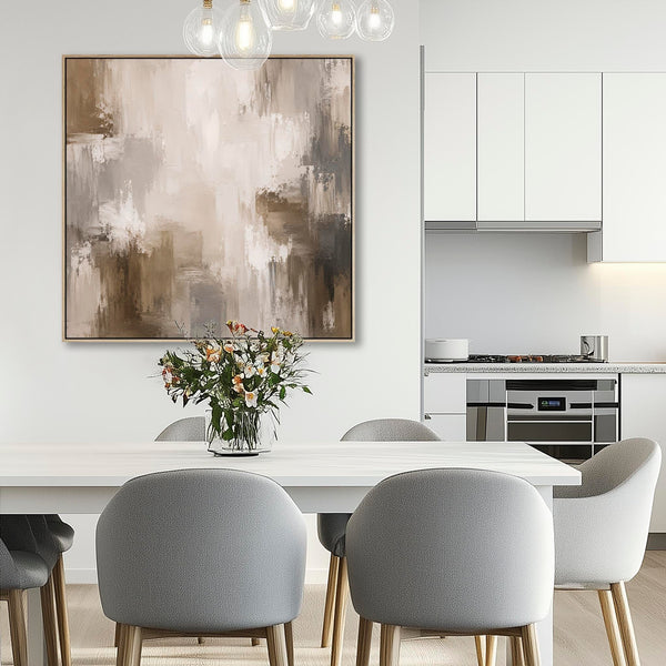 Nude Beige Brown Wall Art Framed Print | Mocha Abstract Canvas