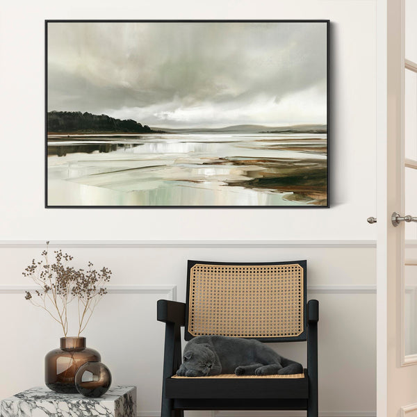 Storm Grey Cream Framed Canvas Print - Budle Tides Coastal Art
