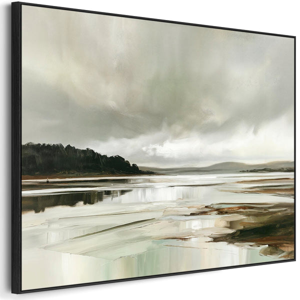 Storm Grey Cream Framed Canvas Print - Budle Tides Coastal Art