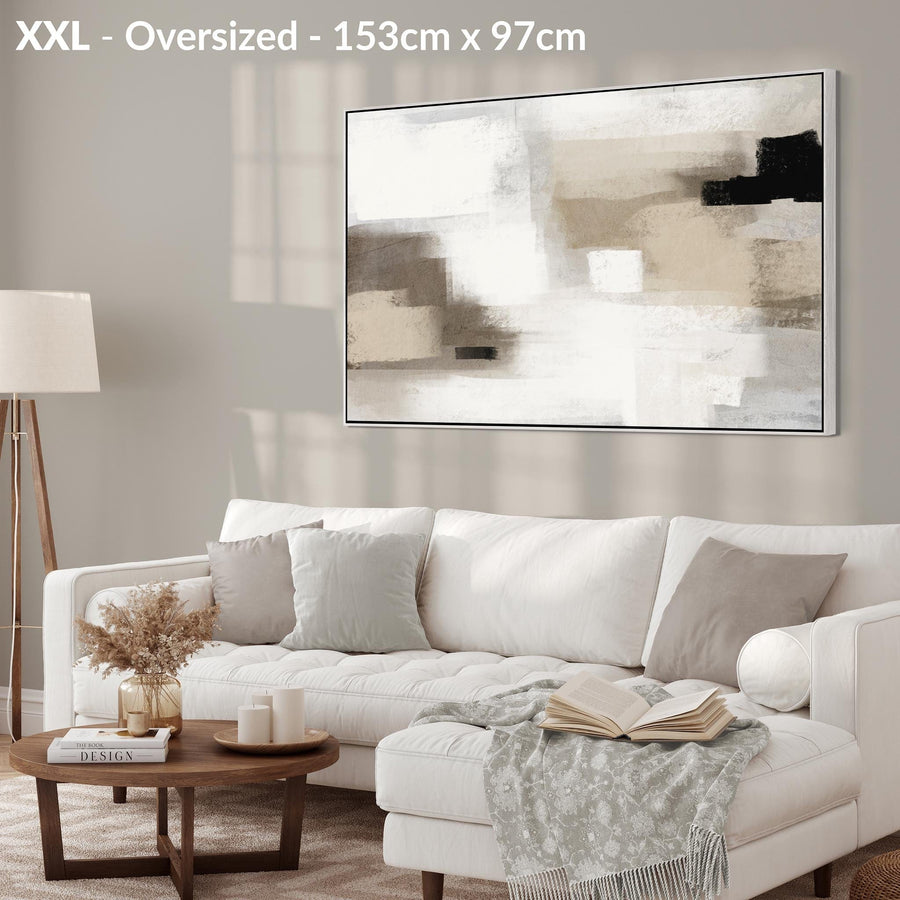 Neutral Wall Art Prints - Framed Canvas for Living Room - Beige - Cream