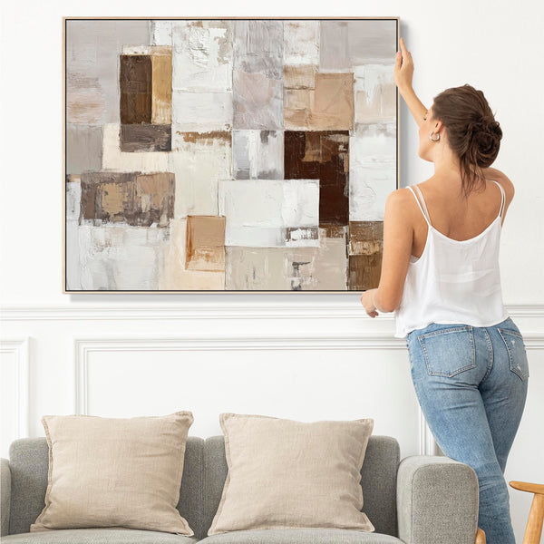 Extra Large Warm Brown Cream Framed Wall Art Canvas Print
