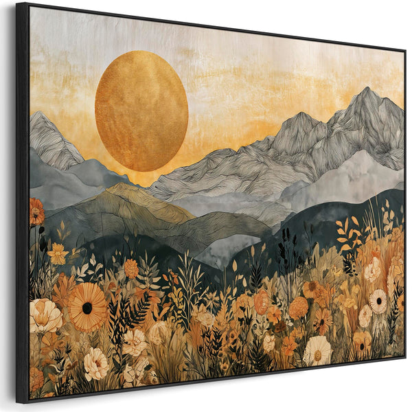 Large Boho Framed Canvas Art Ochre Abstract Landscape - Dawn