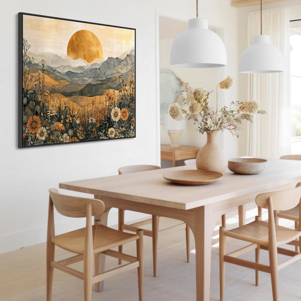 Ochre Orange Grey Landscape - Boho Sunrise Framed Canvas Art