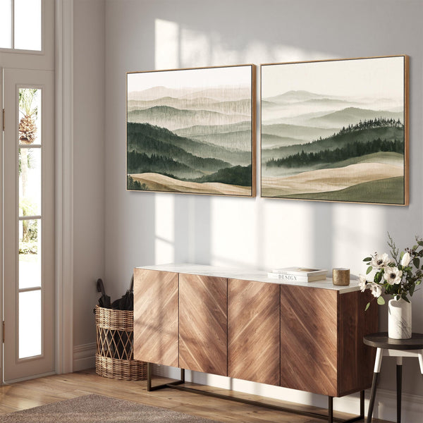 Extra Large Set 2 Framed Art on Canvas - Toscana Green - Pair