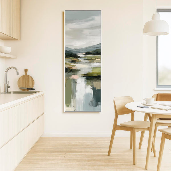 Tall Olive Green White Framed Vertical Wall Art - Quiet Loch