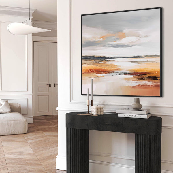 Abstract Landscape - Rust Shores Framed Orange Grey Square Wall Art