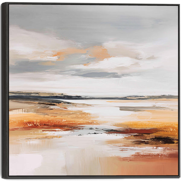 Abstract Landscape - Rust Shores Framed Orange Grey Square Wall Art