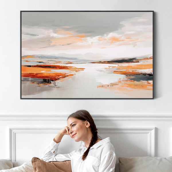 Abstract Rust Landscape - Framed Wall Art - Orange Grey