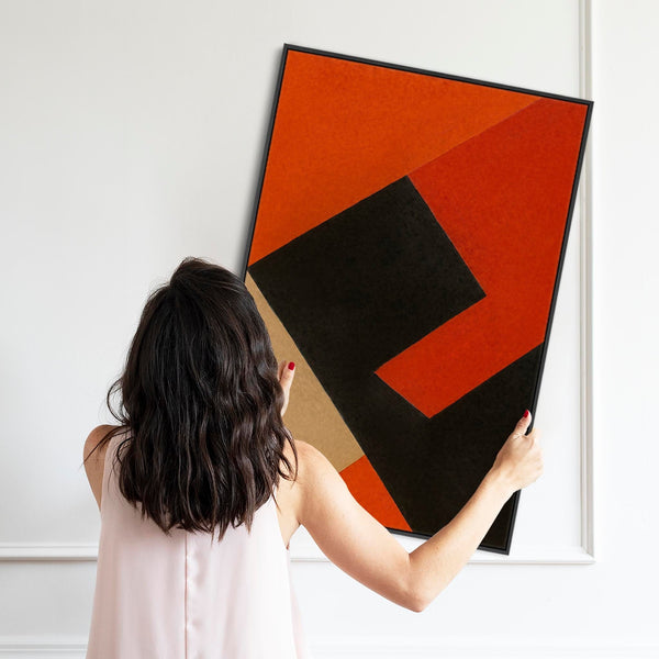 Orange Black Wall Art Canvas Framed - Rusted Geometry